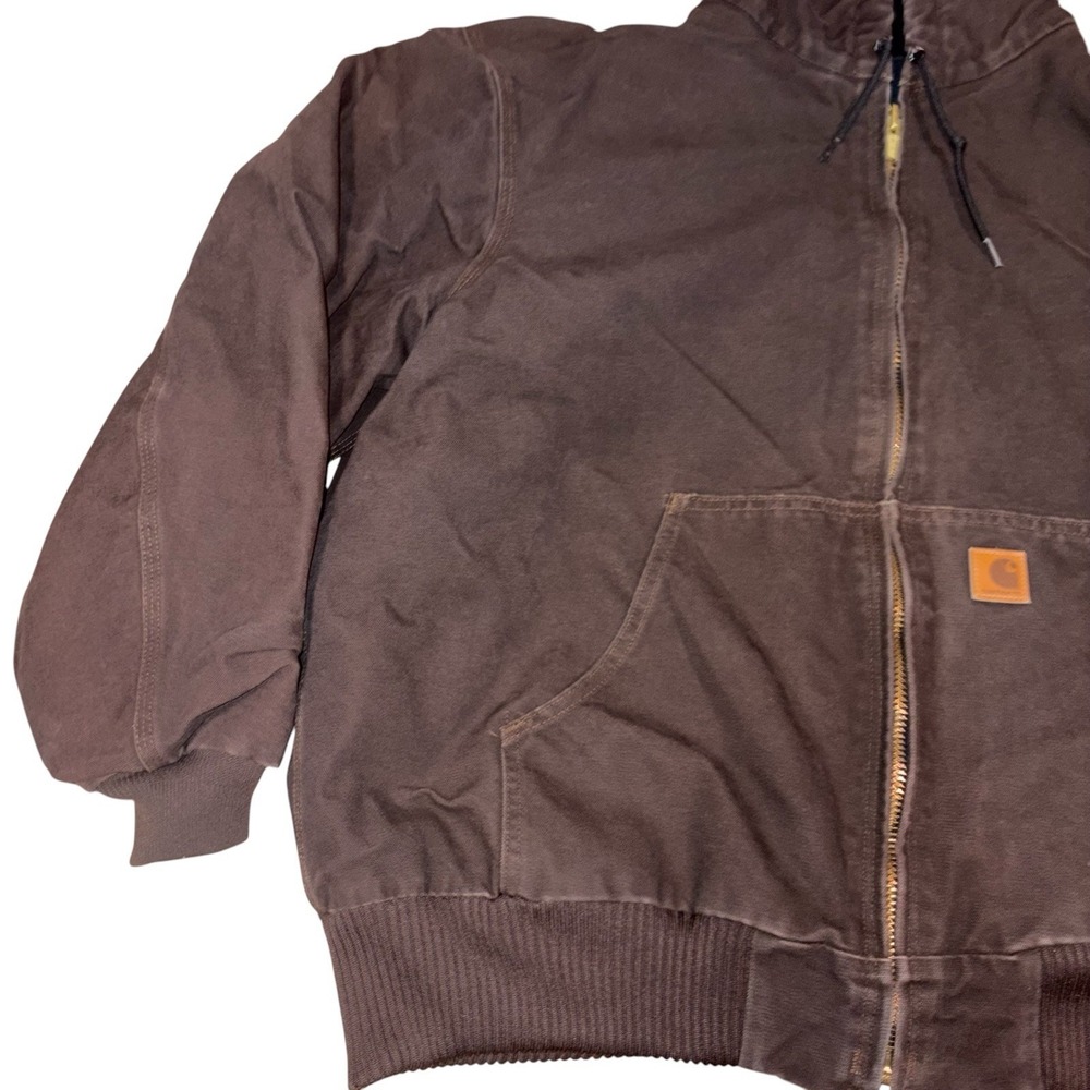 Carhartt Mens XL Hooded Work Jacket Brown With Black Quilted Inside - Picture 2 of 12